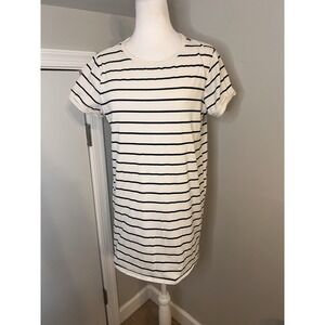 Lulus Cafe Society Black Cream Striped Shirt Dress Women's M Lined Ocean Theme
